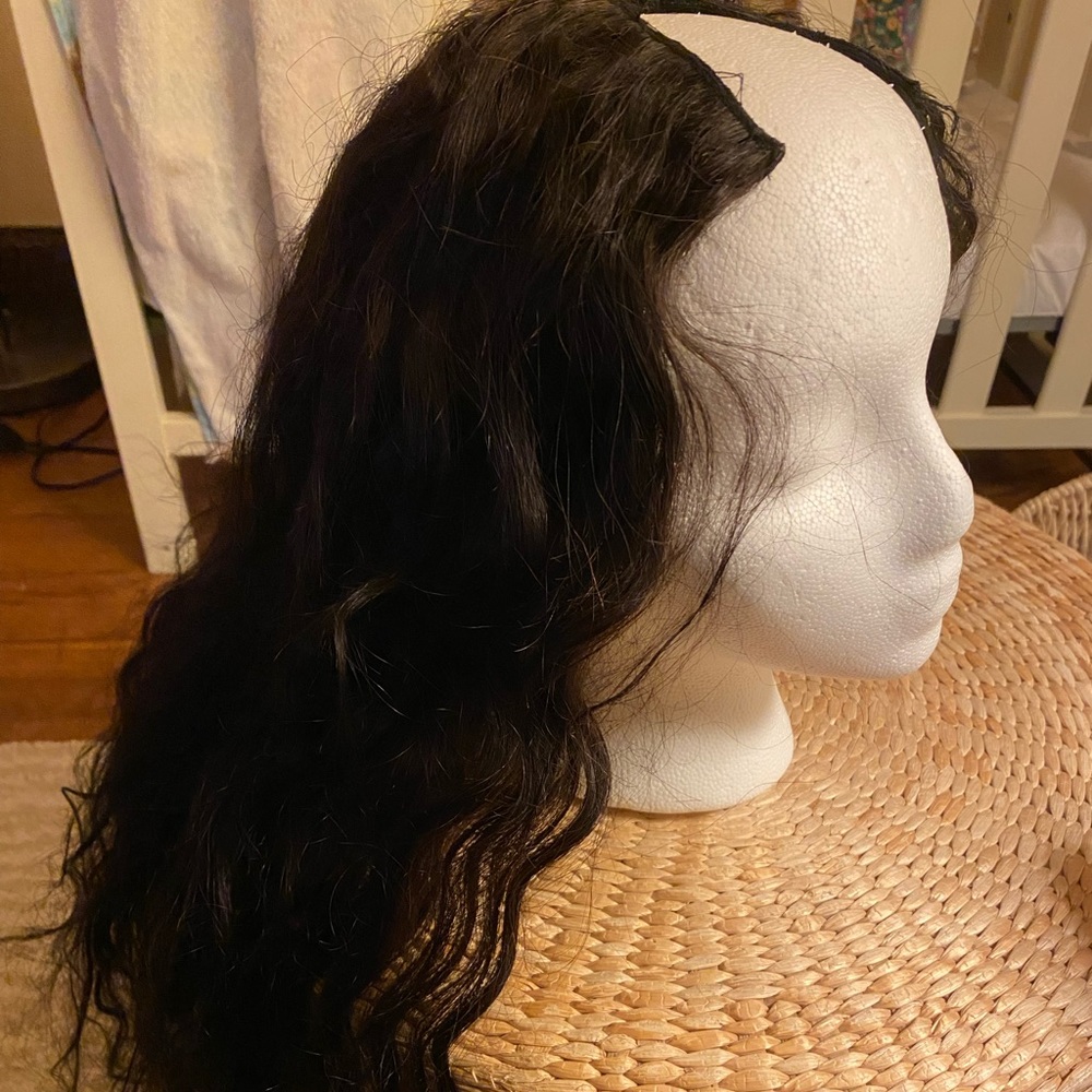 Dark brown human hair v part wig